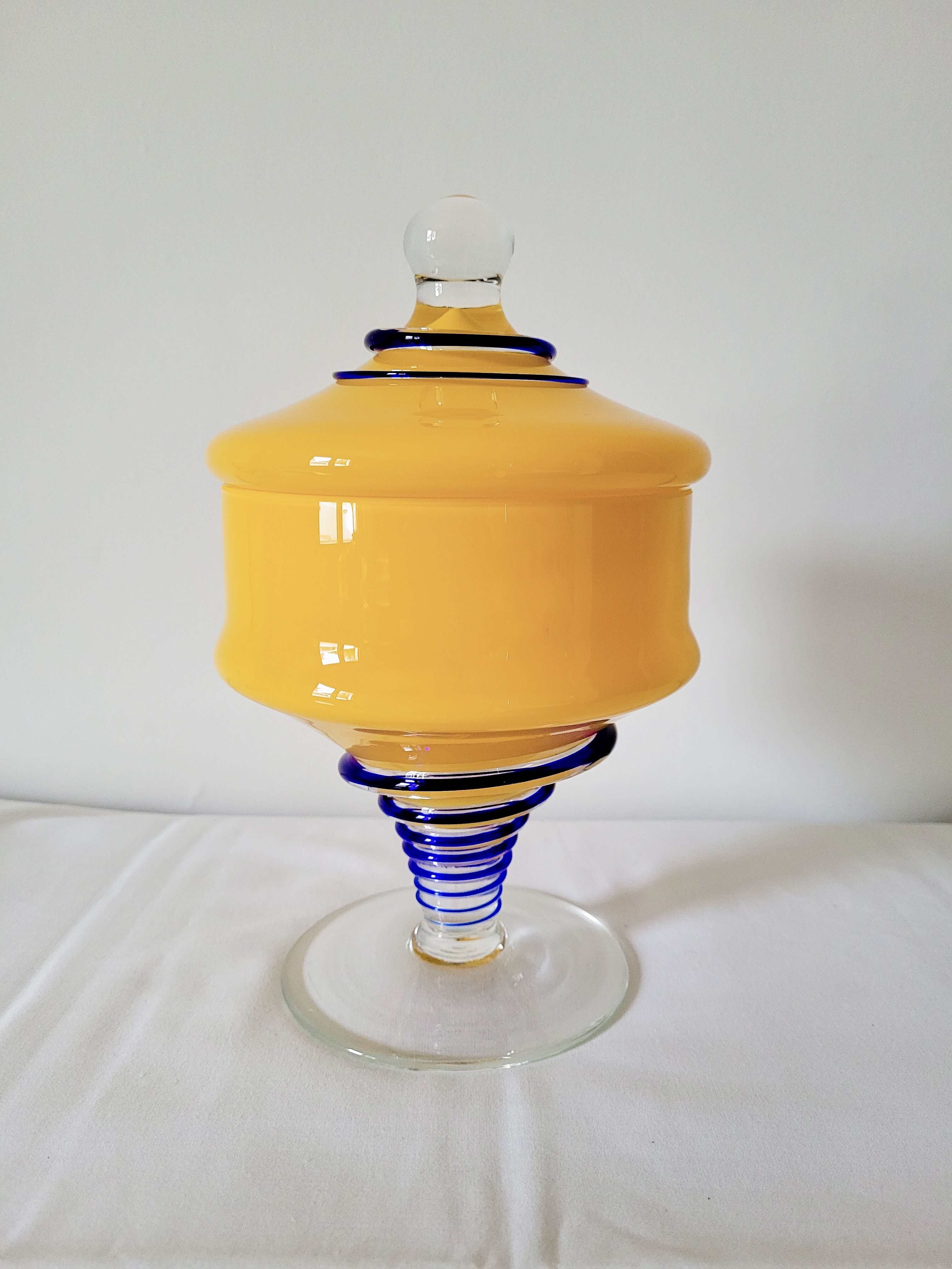 Yellow glass candy pot
