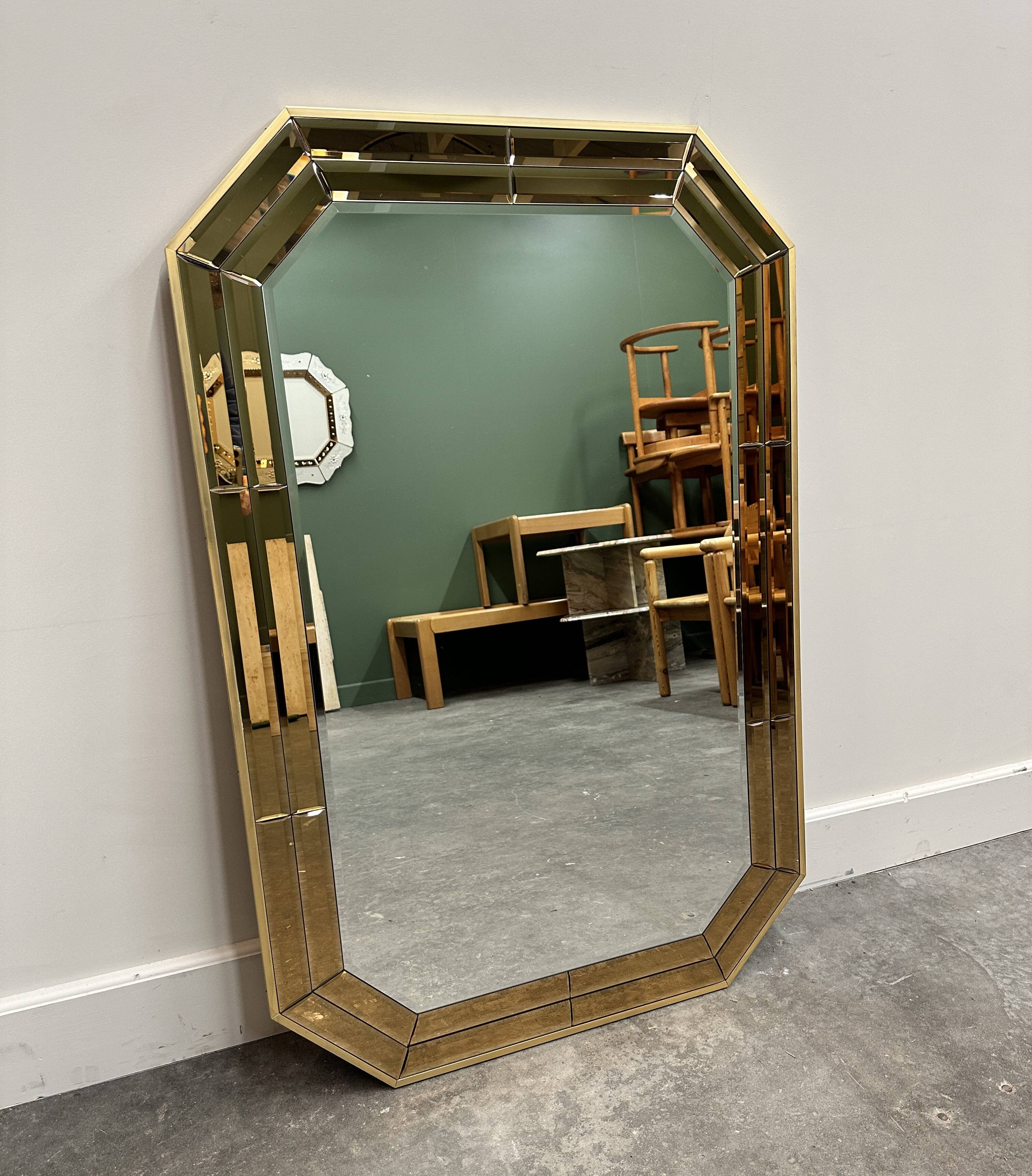 Octagonal Wall Mirror with Faceted Stained Glass Rim from Schöninger, 1970s