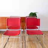 Ensemble de 4 chaises tubulaires en croute de cuir Rouge Italy, Design,1970
