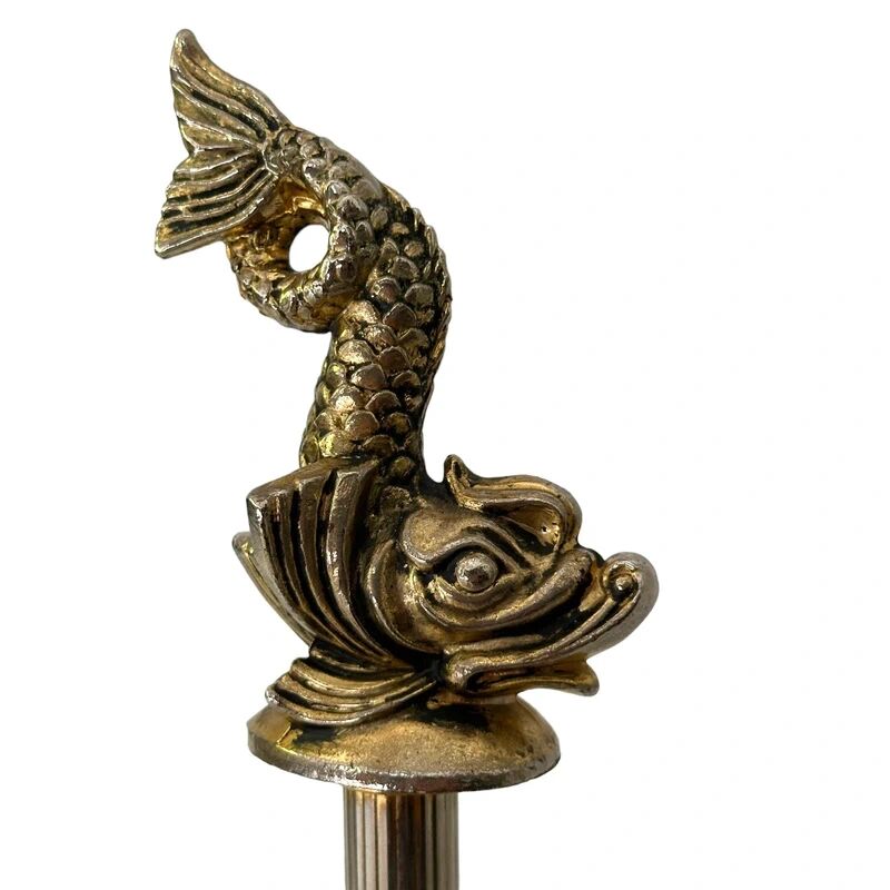 Vintage brass magazine rack with decorative fish – 1950s/60s