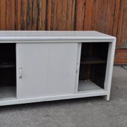 White painted wooden shoe cabinet, vintage 1950s - storage cupboard for shoe polish.