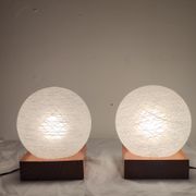 Pair of wooden and glass table lamps. Italy, 1970s.