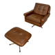 Vintage danish retro mid-century svend skipper brown leather chair & stool 60s