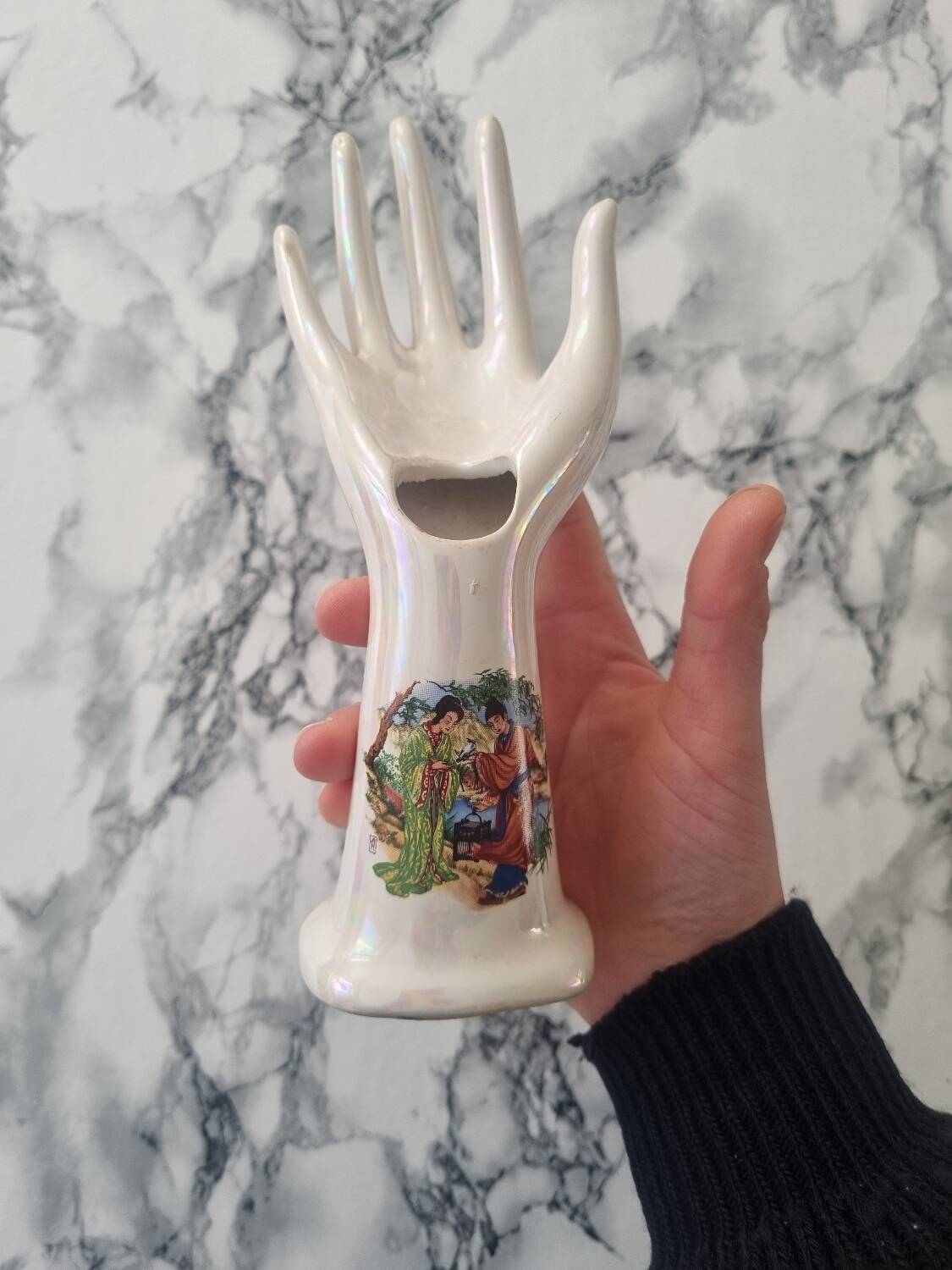 Iridescent white vintage bud vase