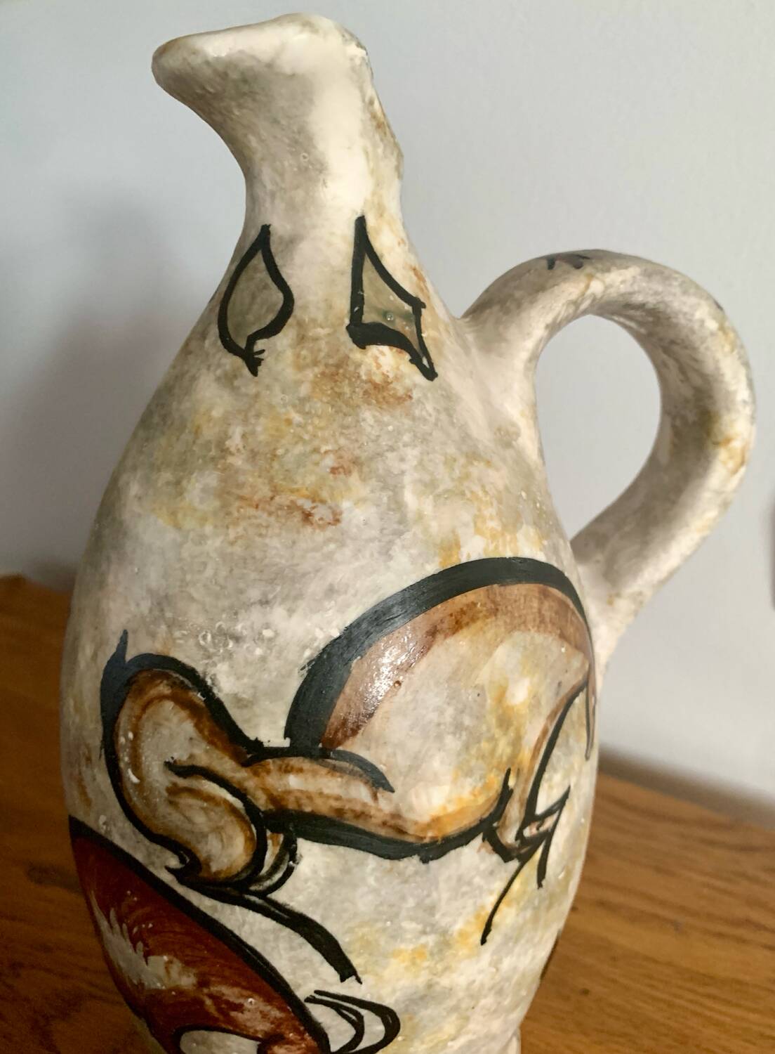 Antique stoneware pitcher – animal rock decoration – around 1900 – Puis style