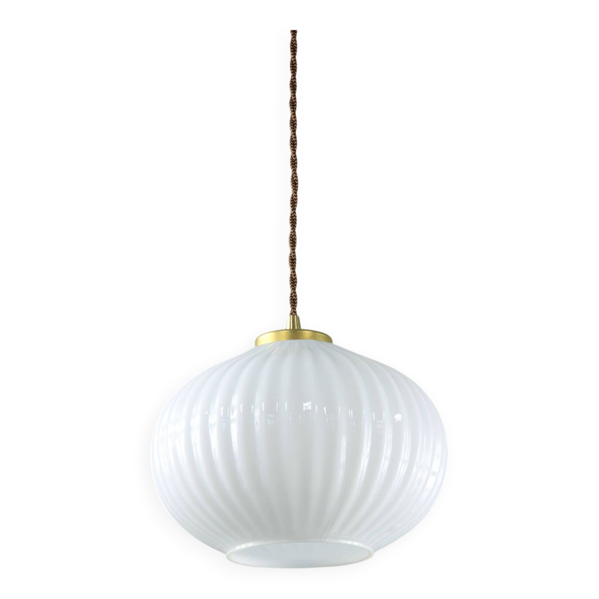 Vintage Opaline & Brass Pendant Lamp