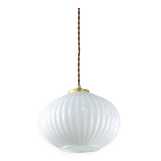 Vintage Opaline & Brass Pendant Lamp