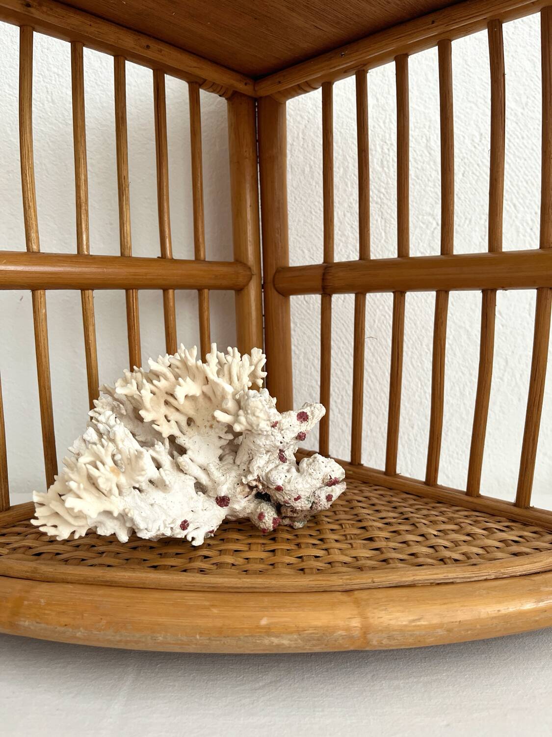 Vintage bamboo and rattan corner shelf