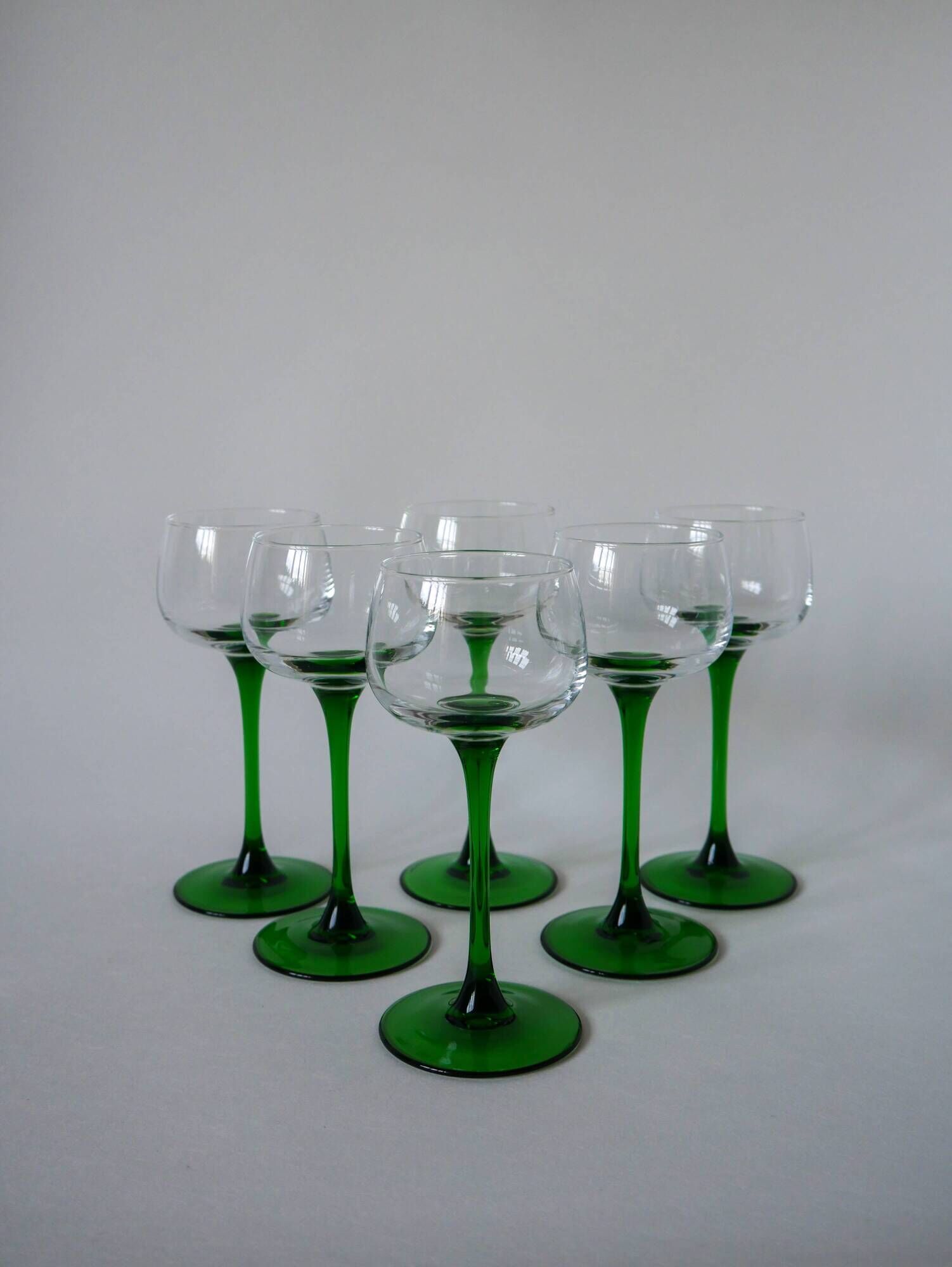 set of 6 green stemmed glasses Made in France Luminarc 1970