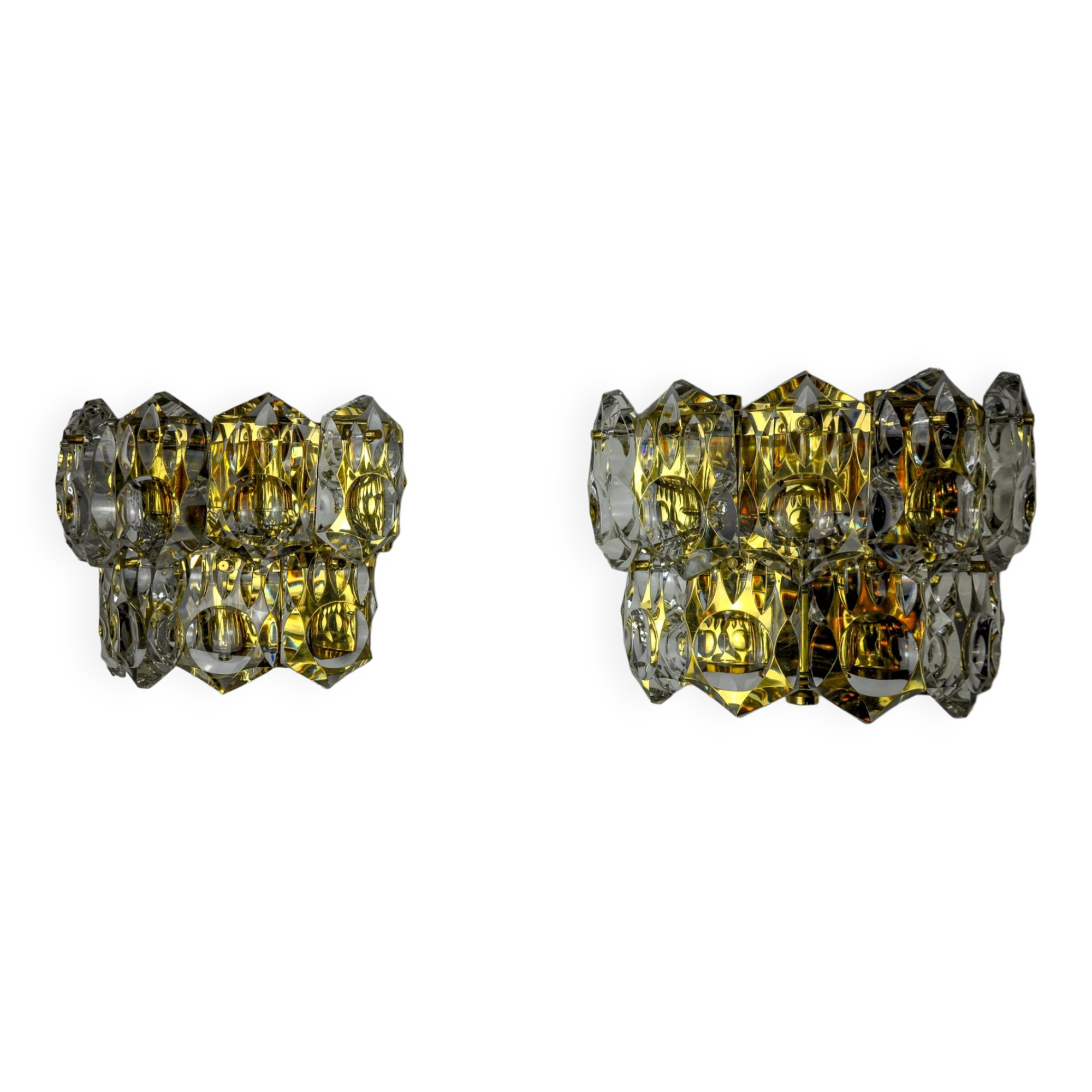 Pair of kinkeldey wall lamps, 2 levels, cut crystals germany, 1970