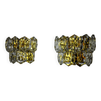 Pair of kinkeldey wall lamps, 2 levels, cut crystals germany, 1970