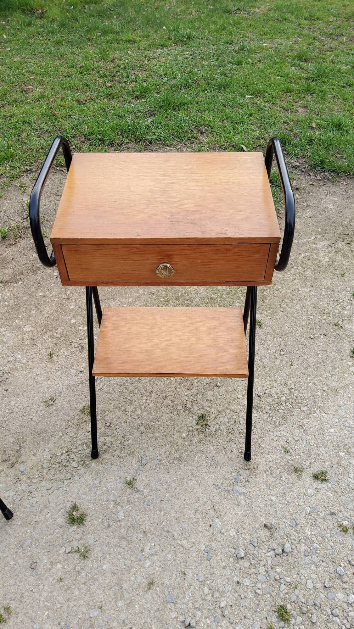 Pair of bedside tables from the 60s in gilded oak and tubes stamped Descher