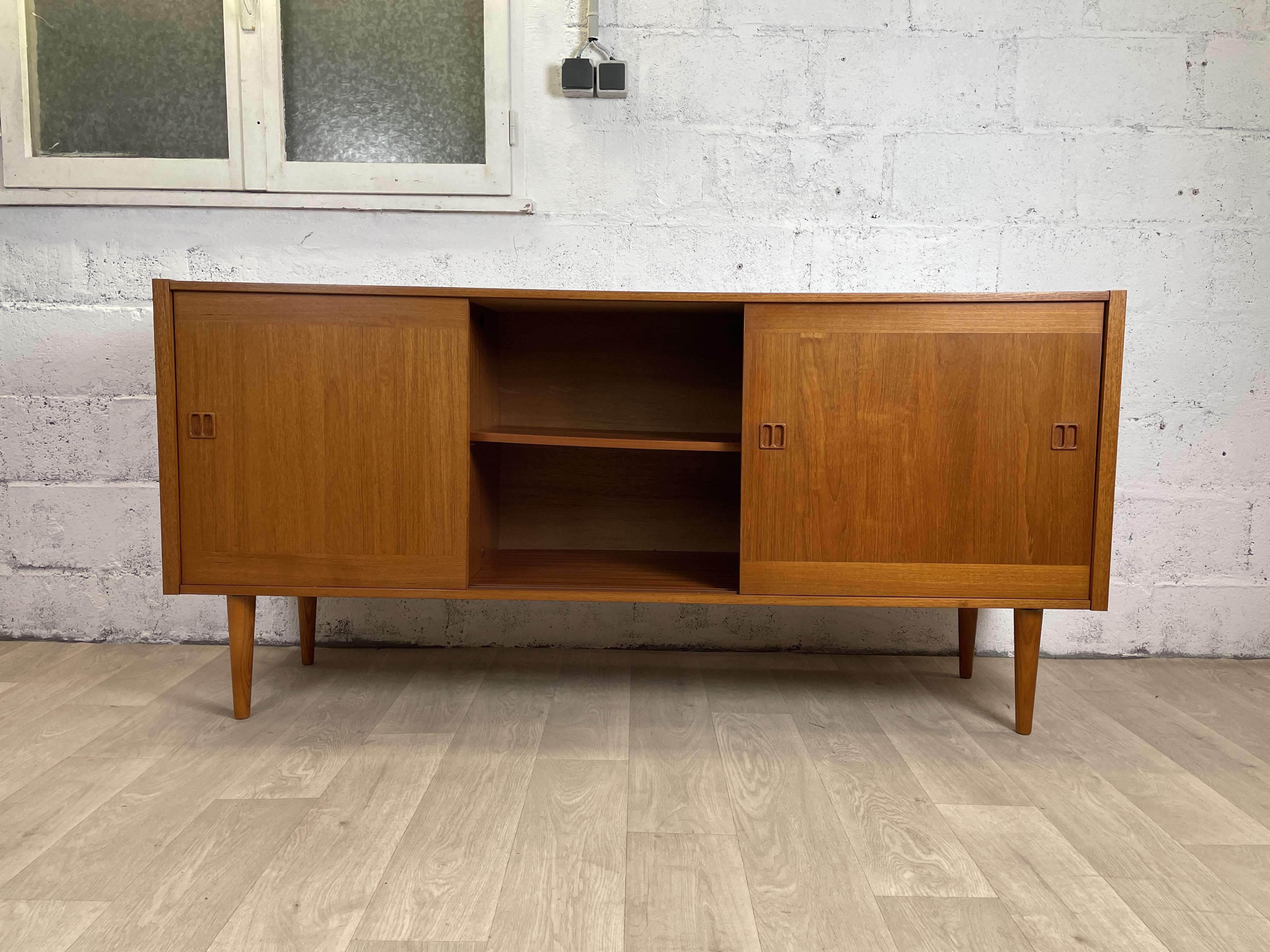 Large vintage Scandinavian teak row signed Clausen & Son, 60s