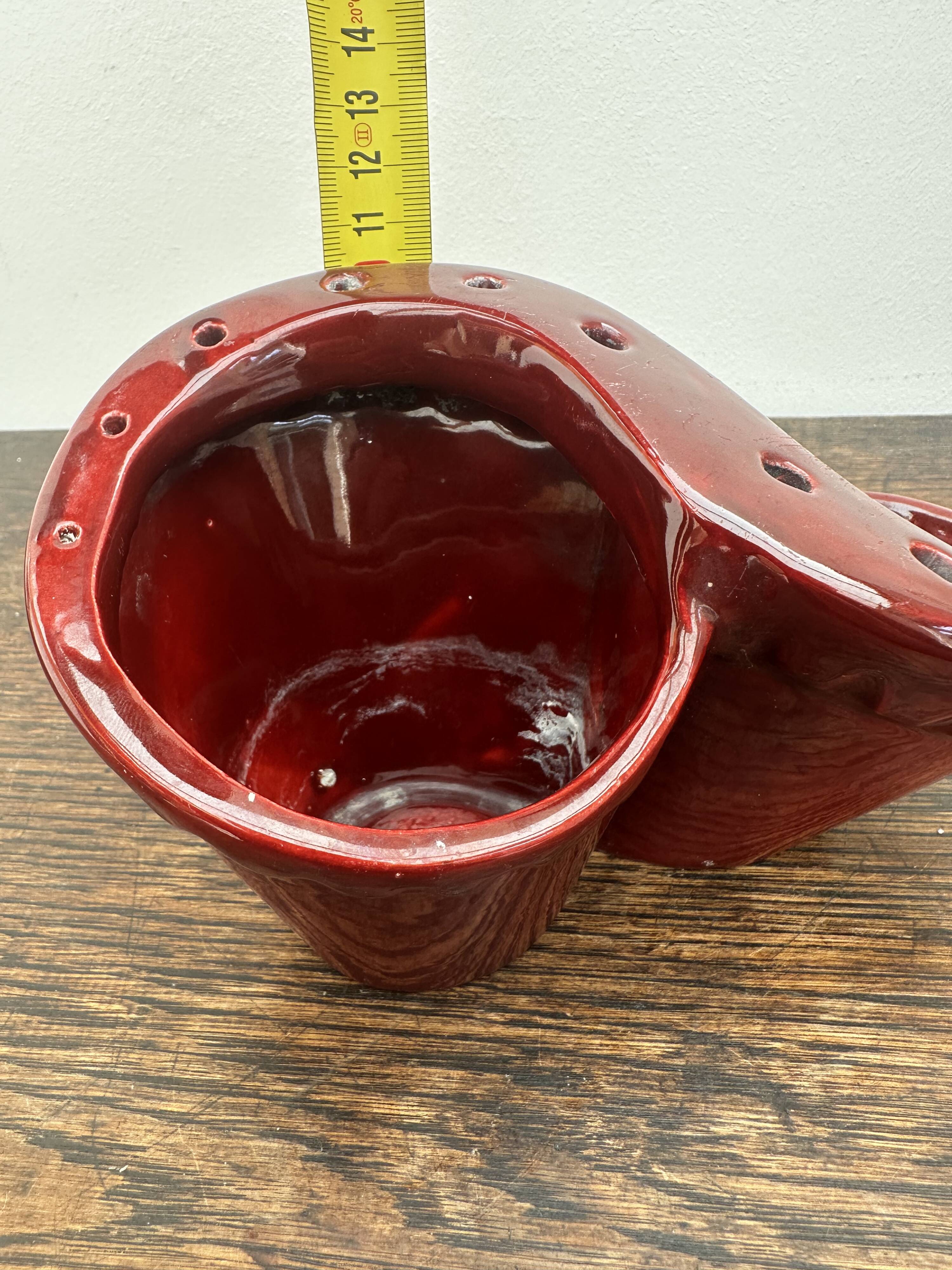 Burgundy ceramic flowerpot, 1950s