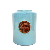 Vase droit en grès émaillé bleu turquoise