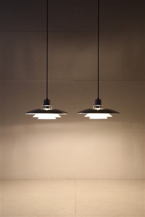 Set of 2 Belid pendant lamps / Danish modern design / aluminium / 1980s / Primus