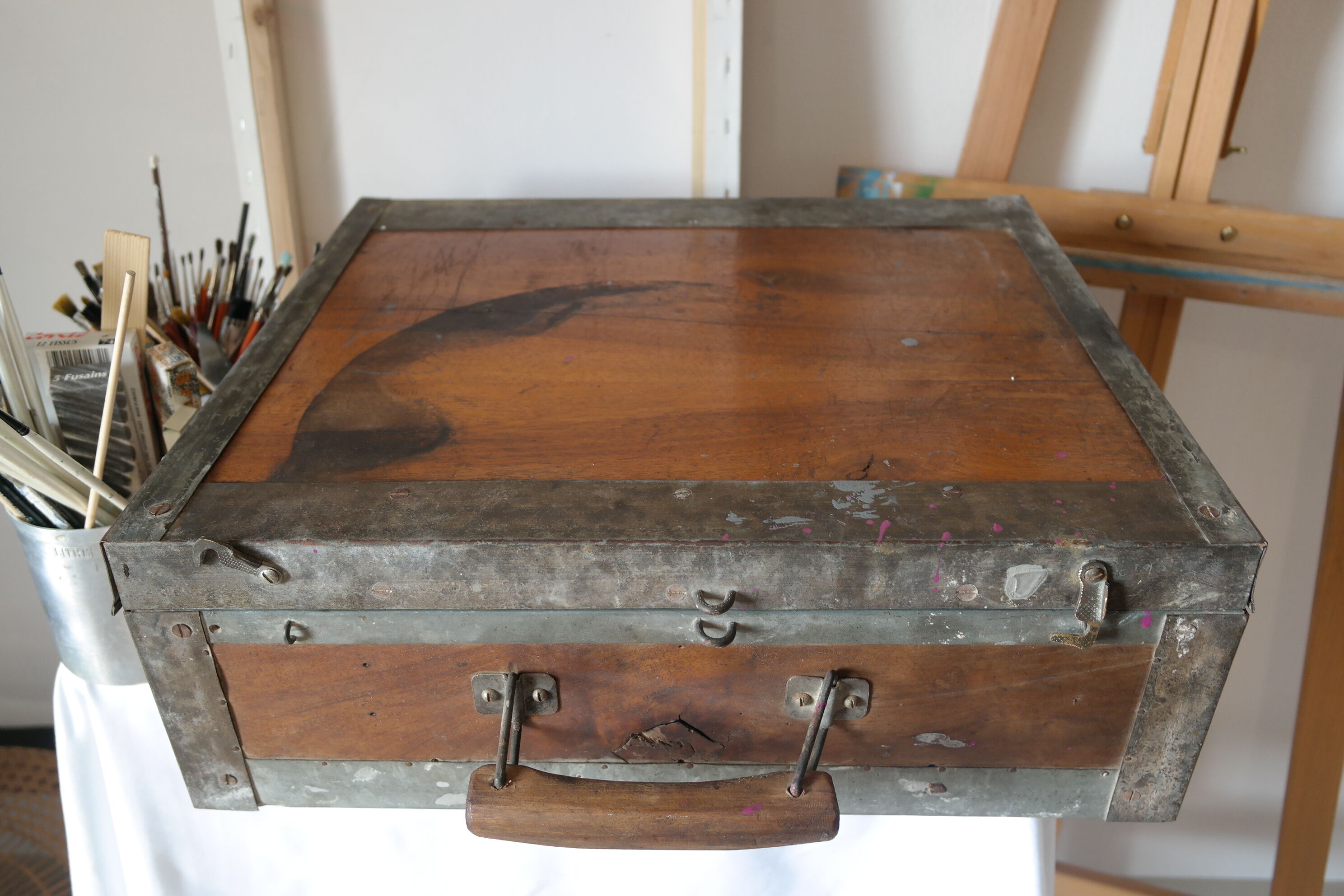 Painter's case in walnut and metal early XX