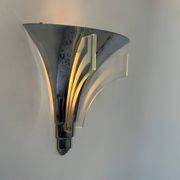 Art Deco modernist wall lamp, chrome and sandblasted glass, France 1930