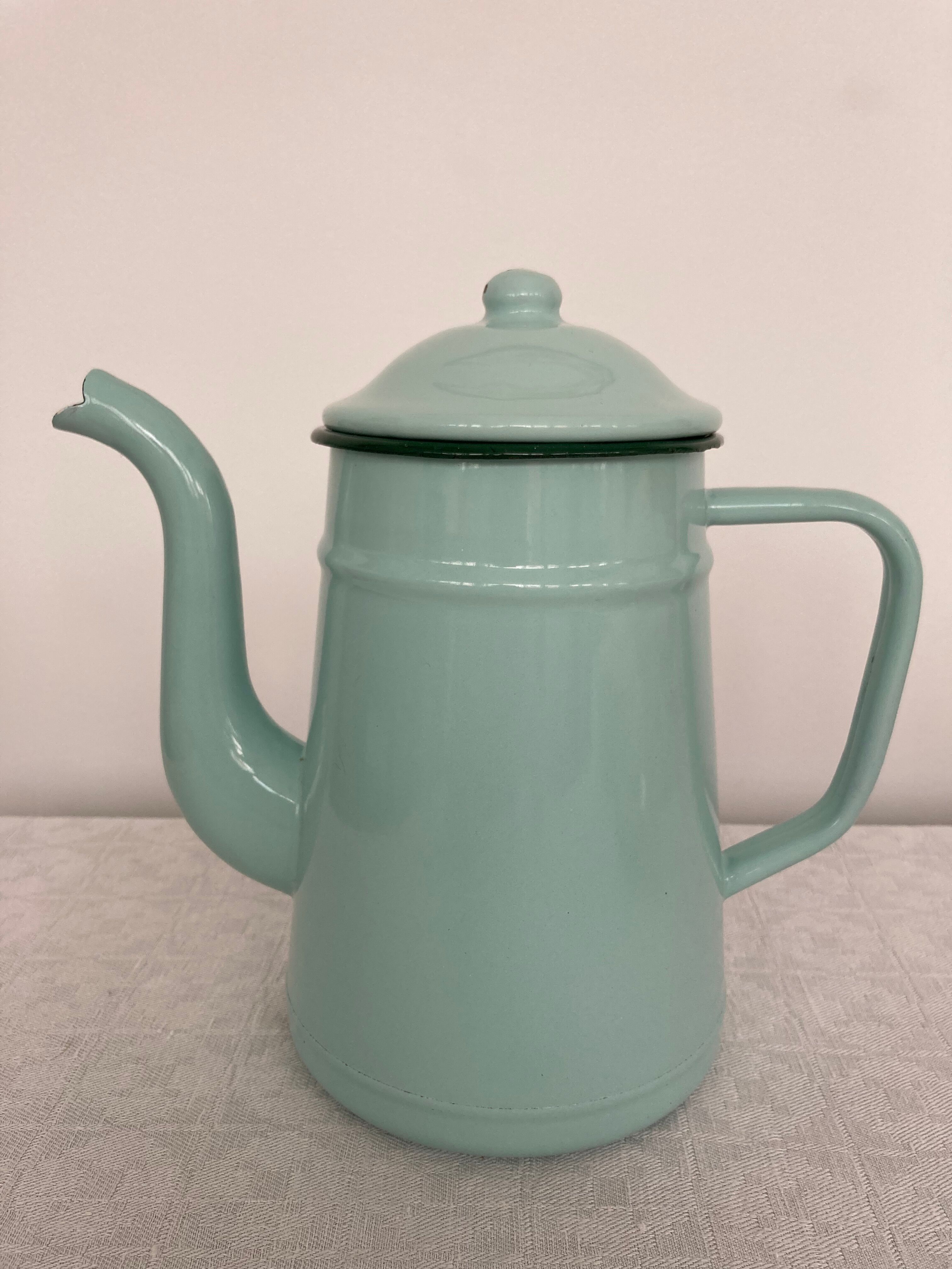 Mint green enamelled sheet metal coffee maker