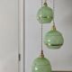 Vintage art deco triple globe pendant light in mint and gold glass