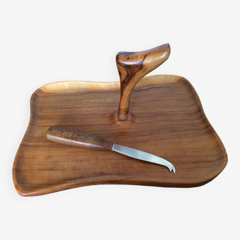 Wooden cheese platter and knife