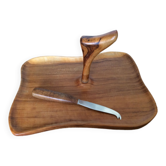 Wooden cheese platter and knife