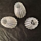 3 conical tulips in white glass with pimples. For suspension or walkman. Perfect condition