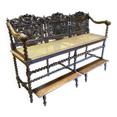 Banquette de billard en chêne sculpté néo-renaissance, XIXème s.
