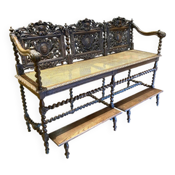 Banquette de billard en chêne sculpté néo-renaissance, XIXème s.