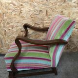 Ancien fauteuil bois accoudoirs courbés