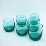 6 turquoise glass water glasses - Luminarc France - vintage 80s