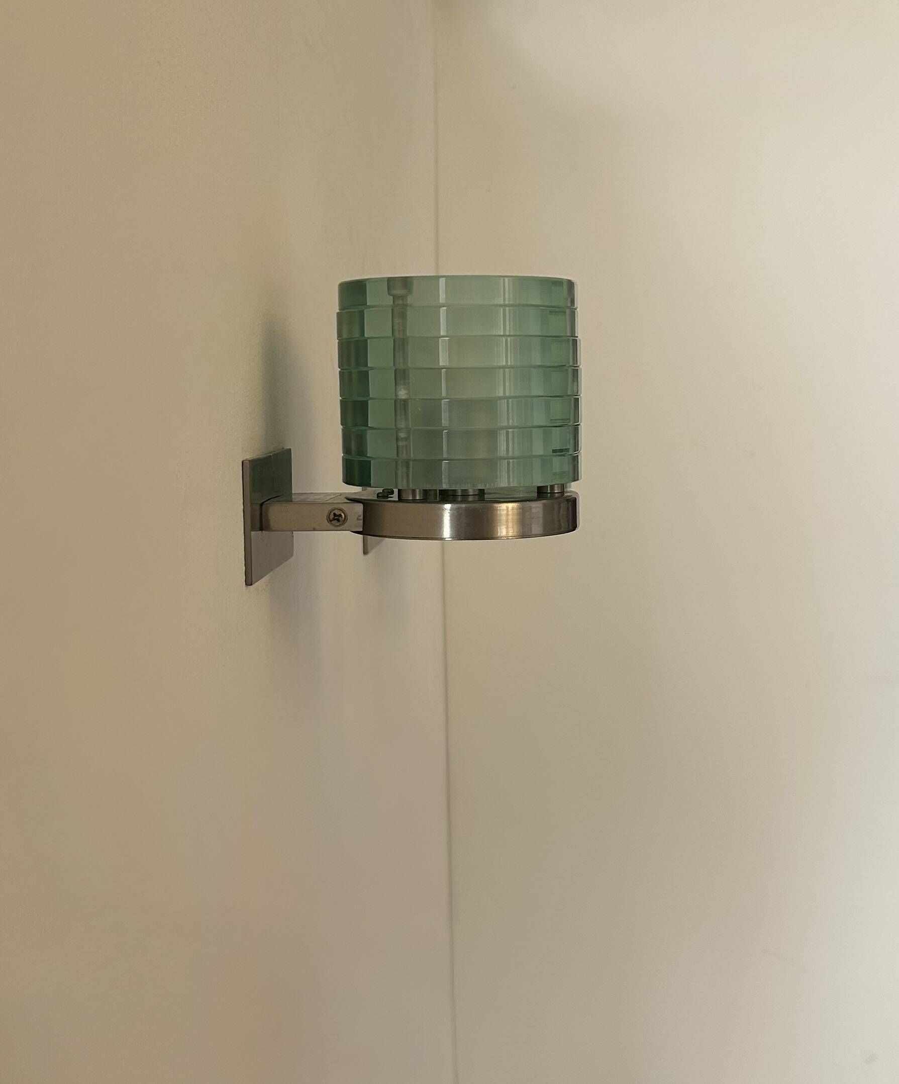 Pair of vintage post-modernist wall lights, glass and metal, Belgium, 1990