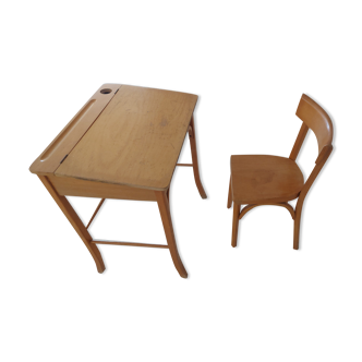 Bureau pupitre d'écolier et chaise vintage