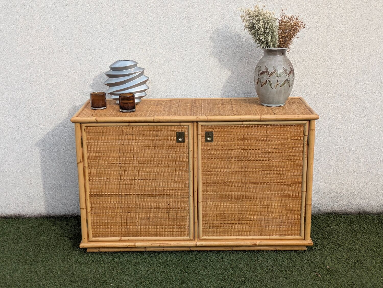 Low buffet / sideboard Dal Vera bamboo rattan vintage 1970s