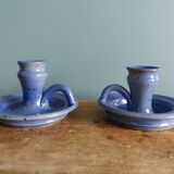 Stoneware candlesticks signed artisanal ceramics