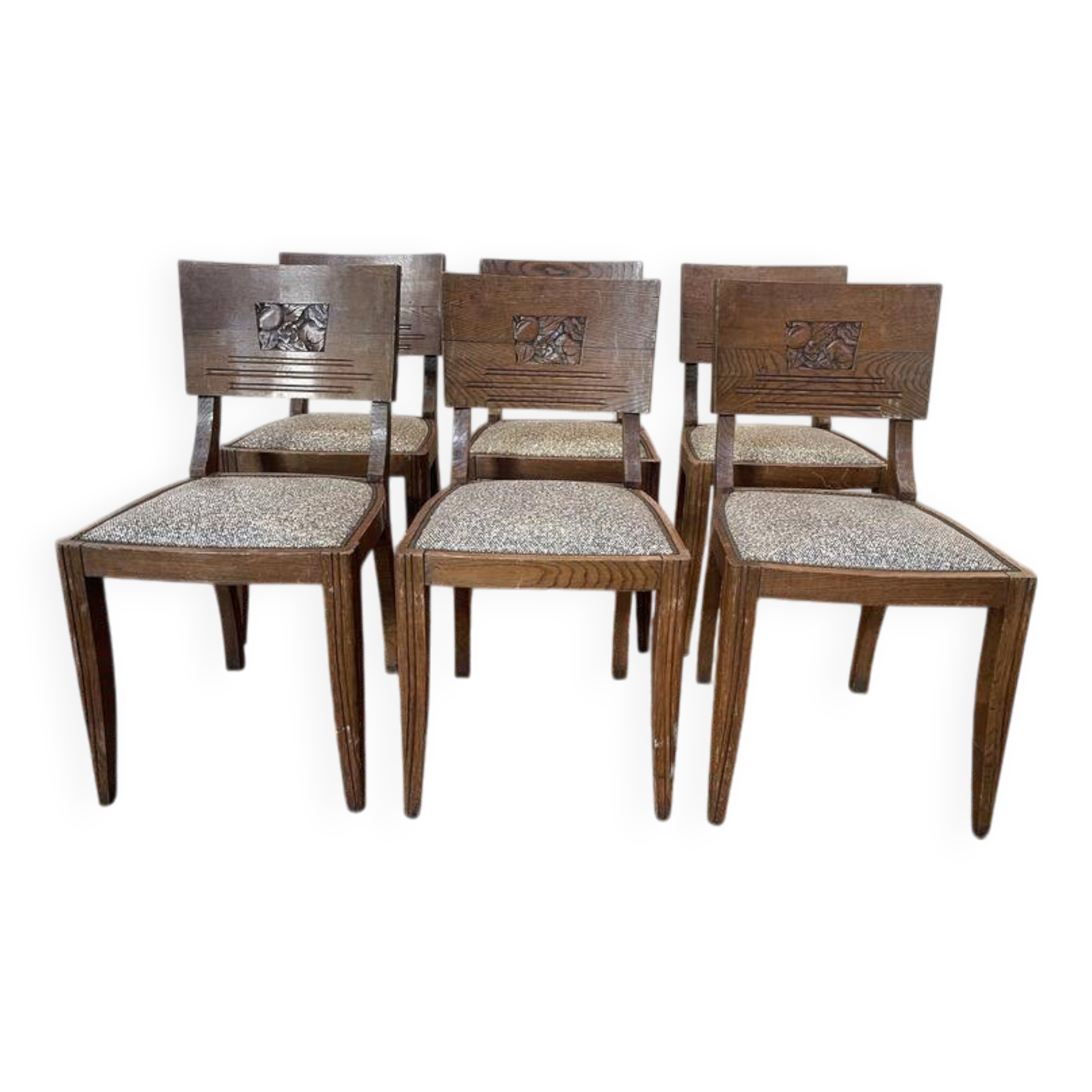 6 chaises époque Art Déco en chêne massif