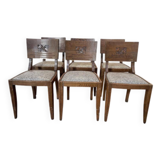 6 chaises époque Art Déco en chêne massif