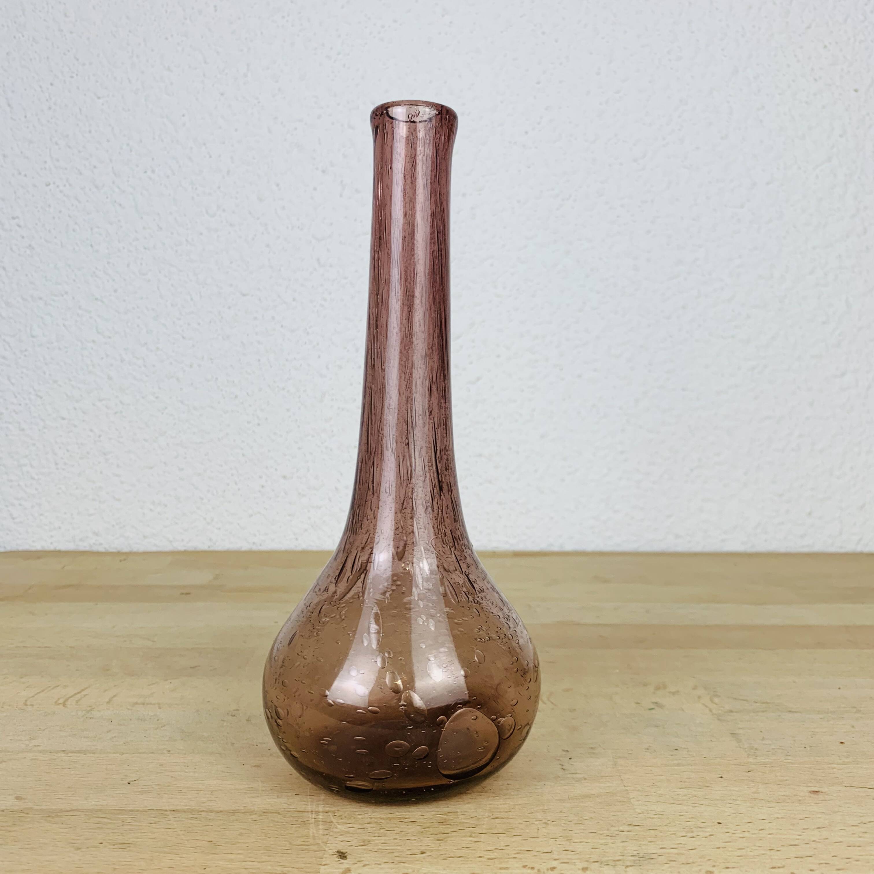 Biot purple bubbled glass soliflore vase