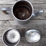 Aluminum and wood coffee pot