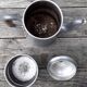 Aluminum and wood coffee pot