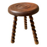 Tabouret tripode pieds tournés