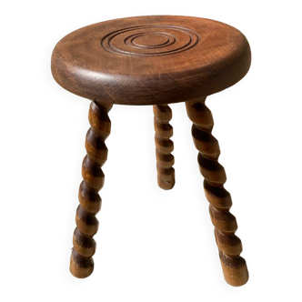 Tabouret tripode pieds tournés