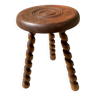 Tabouret tripode pieds tournés