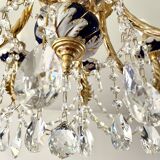 Large Russian chandelier in blue ceramic and crystal pendants, mid-20th century