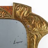 Art Nouveau Mirror in Brass and Glass Inlay, Signed A.H. Villaket, France