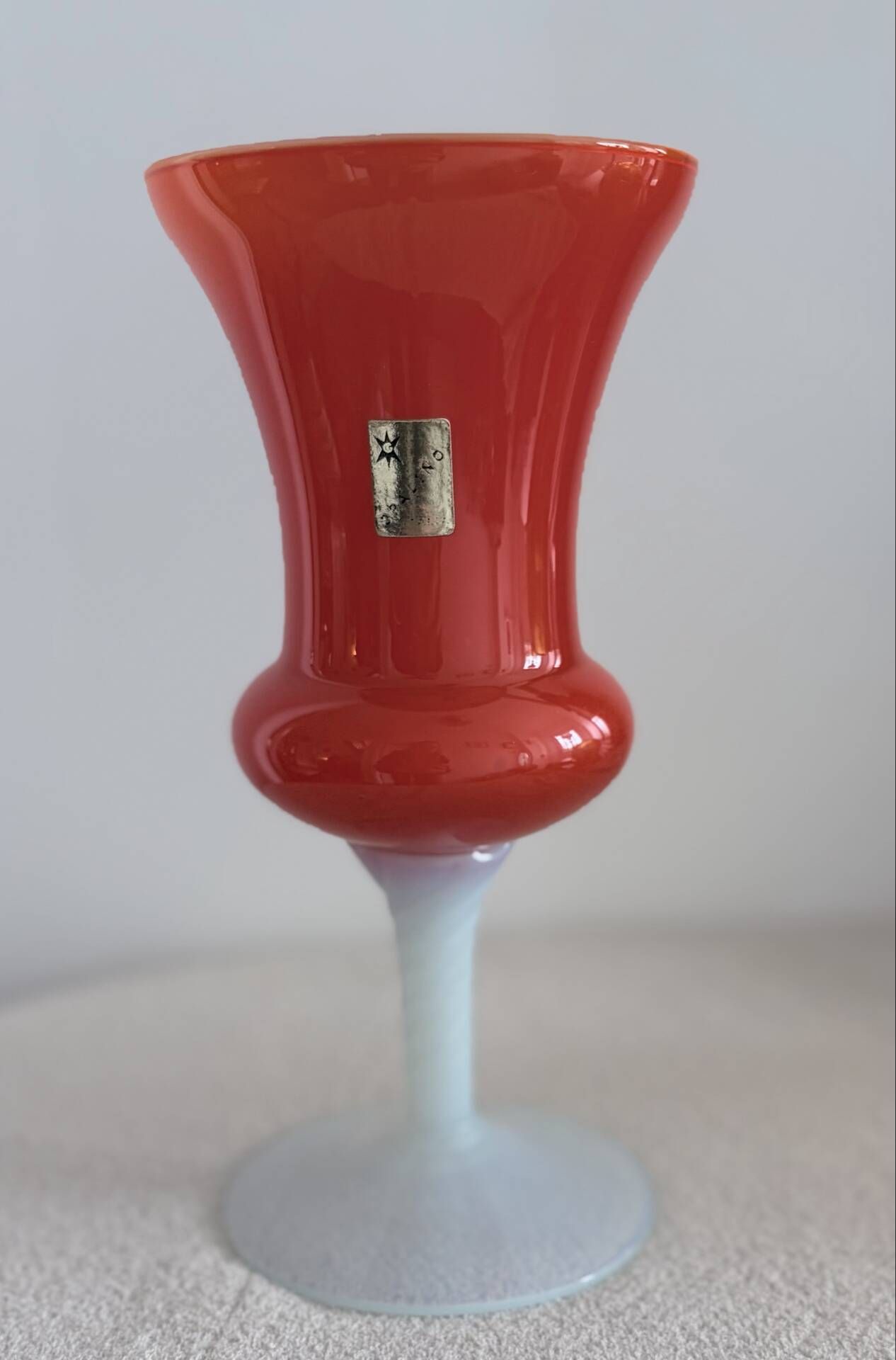 Mid-century modern Italian art glass chalice vase – Orange coated and Opa