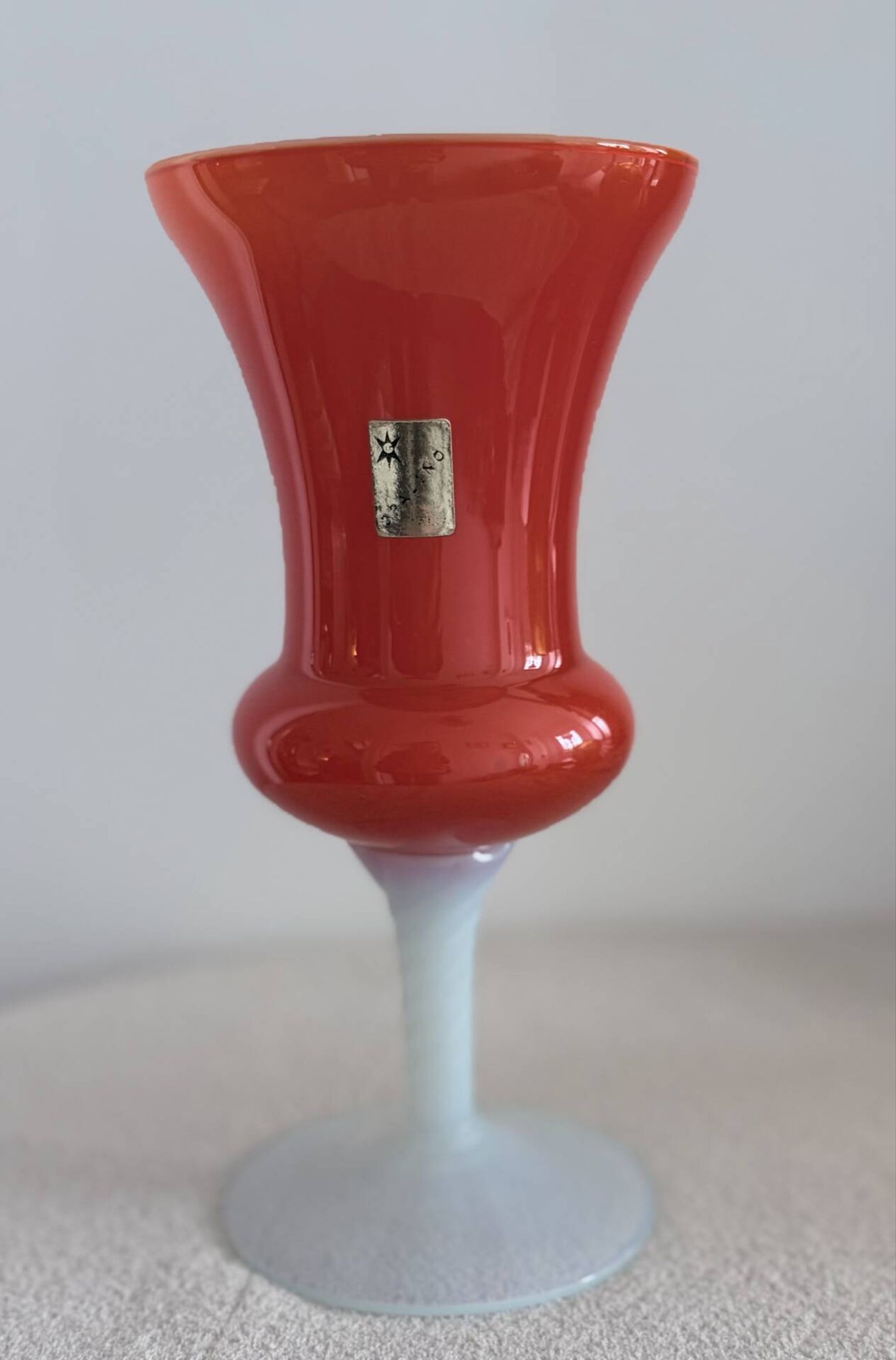Mid-century modern Italian art glass chalice vase – Orange coated and Opa