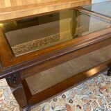 Wood, glass and cane coffee table