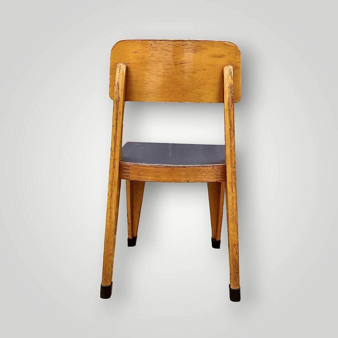 Antique Zabo children's chair (attributed) – varnished wood & blue seat