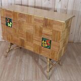 Rattan & ceramic bar attributed to Audoux Minet